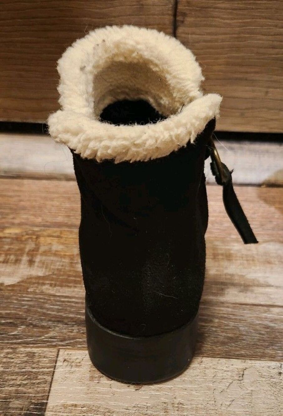 Ladies 7 a.n.a. Women's Zip Up Faux Suede Black Ankle Boots, With Faux Fur Cuff - Picture 4 of 11